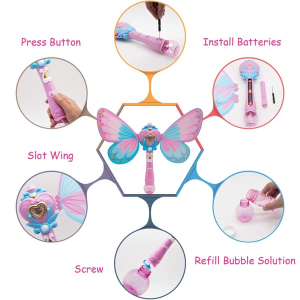 Bubble Machine Magic Bubble Wand Bubble Blower with Light & Music, 2 Bottles Bubble Solution - Blue Manufacturer Butterfly Safe Durable