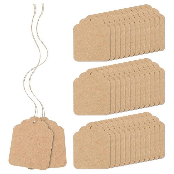 500 stk. Prislapper med Snor Fastgjort Brun Kraftpapir Gavepose Tags Mærkning Strung Tag, 1,4 tommer X 1,8 tommer - Perfekt