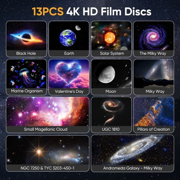 Starry Sky Projector, 13-in-1 Planetarium Projector, 360° Rotating 4K HD Galaxy Projector with Timer, Dynamic Meteor