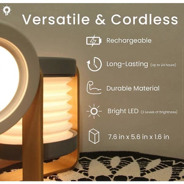 Sammenfoldelig LED Touch-lampe Sammenfoldelig Teleskopisk Natlampe Lanterne Bordlampe Grå