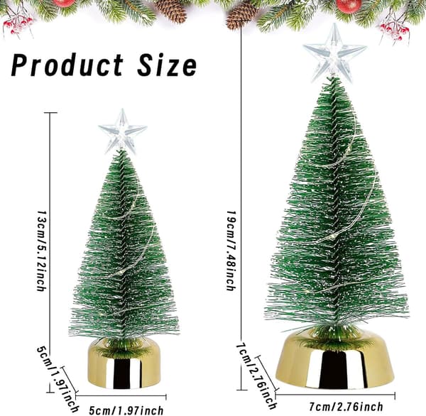 Mini Christmas Tree with LED - Small Artificial Christmas Tree with Lights - Mini Miniature Christmas Tree - 13cm + 19cm