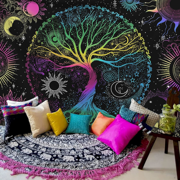 95x73CMlacklight Tapestry for soverommet Estetisk-Tree of Life Tapestry UV-reaktivt åndelig billedvev Trippy Glow in the Dark Wall