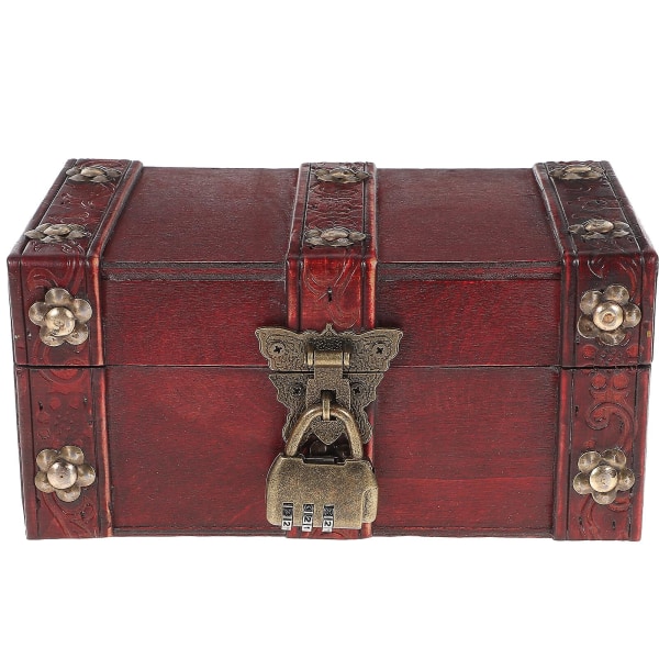 1 st Vintage trälåda Kreativ smyckeförvaringslåda med låsRöd20X12,5X10CM Red 20X12.5X10CM