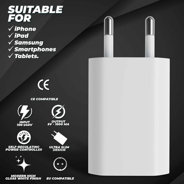 Universell 3-port USB-vegglader (5V 3A maks) Universell USB-adapter for Apple iOS, Android, Windows bærbare enheter etc. Hvit
