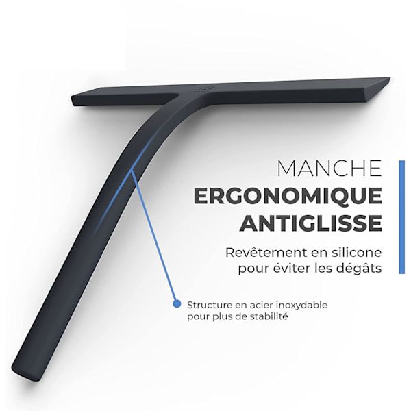 Dusj-squeegee med sugekoppholder - 23 cm svart - Vindussqueegee for bad - Silikon rustfritt stål vindu krok inkludert Dusjtilbehør