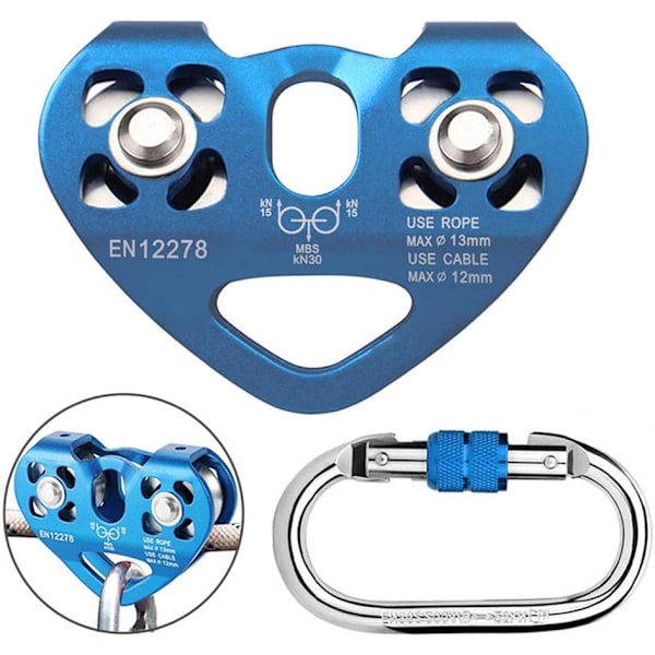 Klätter Zipline-Rulle 30KN Dubbel Tandemhastighet Dubbel Vagn med 25KN Karabiner för 1/4 5/16 3/8 1/2 Kabel för Räddningsrulle