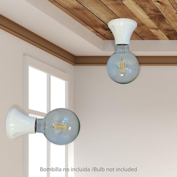 2-pack E27 White Straight Sockets | Floor and Wall Mounting | Compatible with LED and Incandescent Bulbs | Robust and Durable
