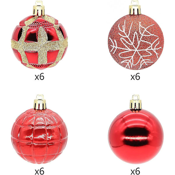 Julgranskulor i Plast, Okrossbara Julgranskulor Dekorationer för Julgran Bröllop Fest Heminredning 2,36 tum Krokar Ingår Röd Red