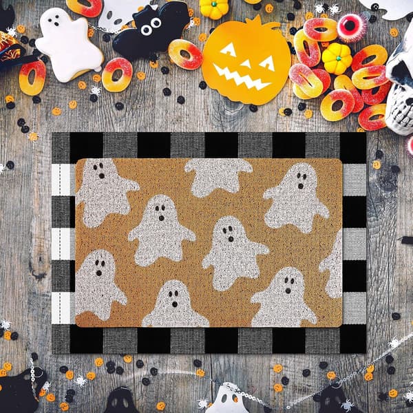 2 stk Halloween høst velkomstmatte bøffelrutete verandadekor Blue