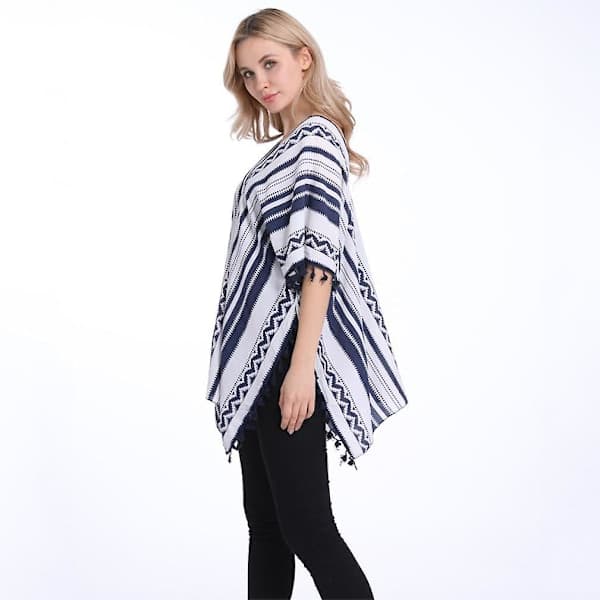Chiffon Poncho Kaftan Sjal med Kvaster Åben Front Cardigan til Kvinder