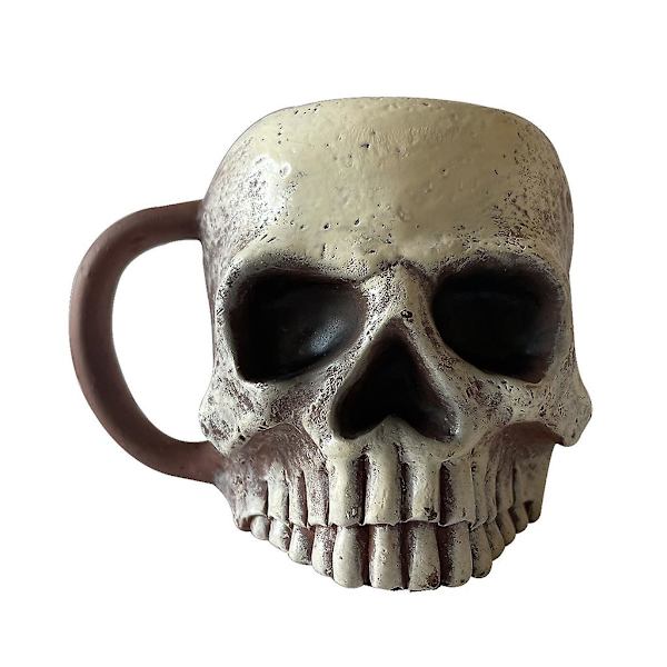 Realisttisk Skelet Kaffe Kop Halloween Harpiks Håndværk Ornament Skrivebords Dekoration Gul