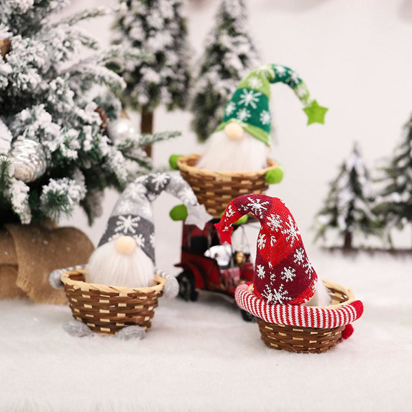 Christmas Gnome Ansiktsløs dukke Godterikurv Ferienisse Håndlaget svensk Tomte Skandinavisk Alve Ornament Rød