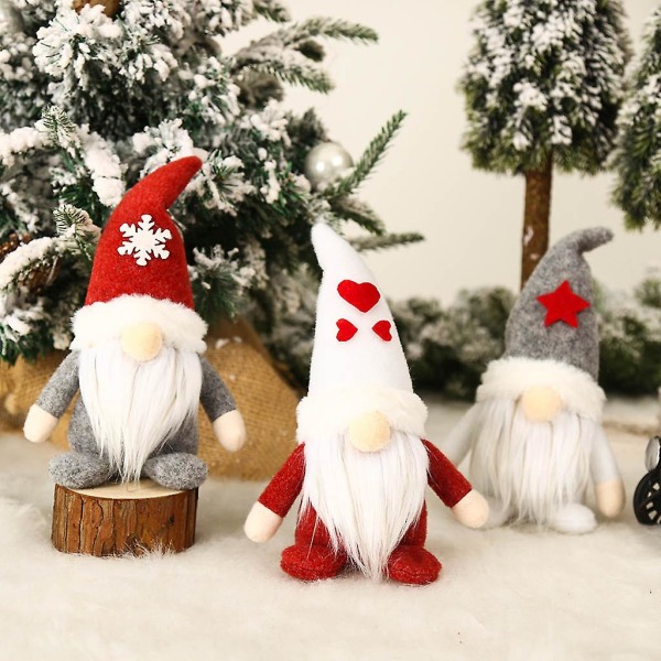 Alla hjärtans Gnome Juldekorationer Set med 3 Handgjorda plysch svenska Tomte Elf Julgran Hängande prydnader Hem Party Inredning