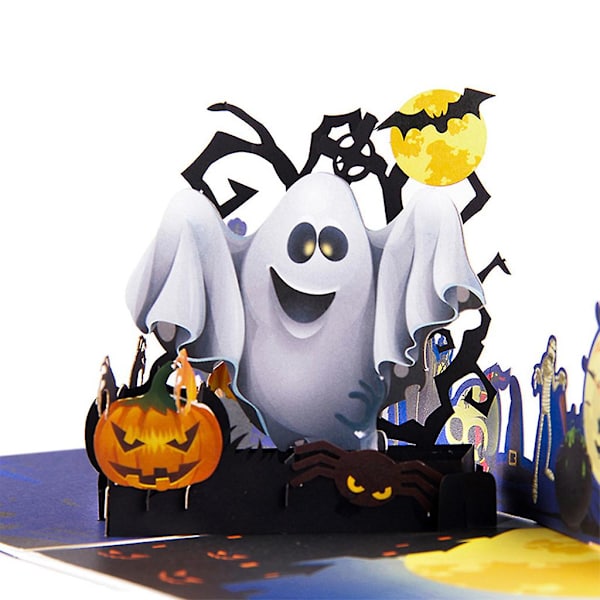 Halloweenkort 3D Pop Up Häxa Spöke Pumpa Gratulationskort Halloweenfest Vykort med Kuvert Present till Barn Arg Pumpa