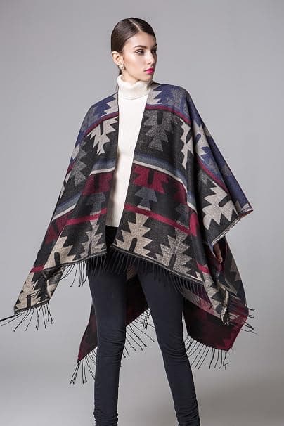 Mørkeblå 130 x 150 cm Dame Overdimensioneret Vinterternet Poncho