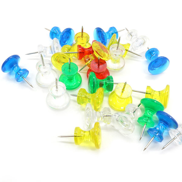 100 stk. Store Push Pins 1 Tomme Standard Tommelknapper Stålspids og Plastikhoved Push Pins til Korktavle - Korktavle Opslagstavle