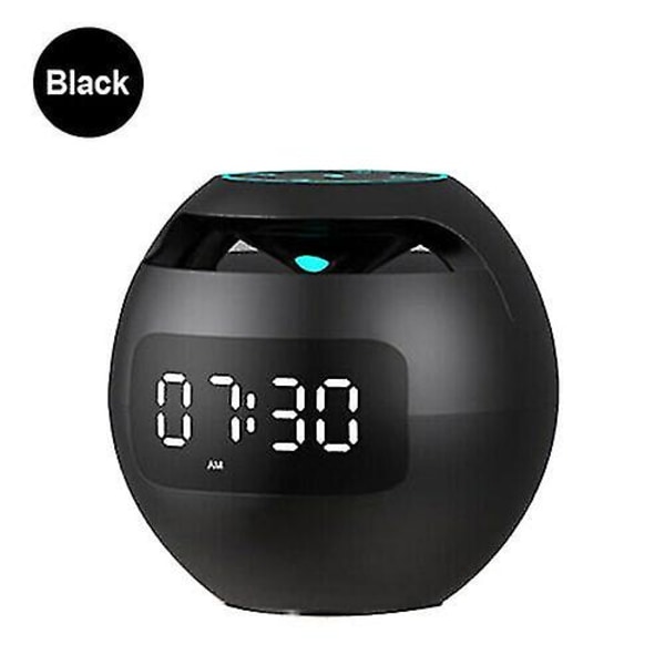 Digital LED Vekkerklokke Rundt Nattlys Hjem TF Radio Bluetooth Høytaler Svart