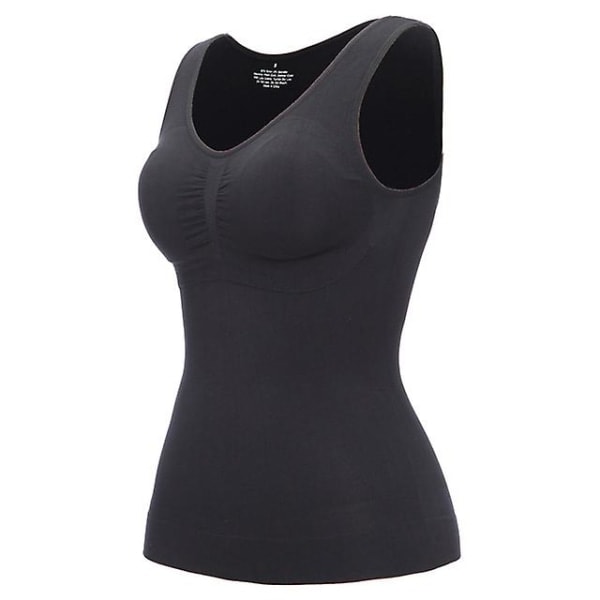 Damkontrollväst Cami Sömlös Shapewear Toppar Slank Mage Kontroll Camisole Cami Vadderad (XL Svart)