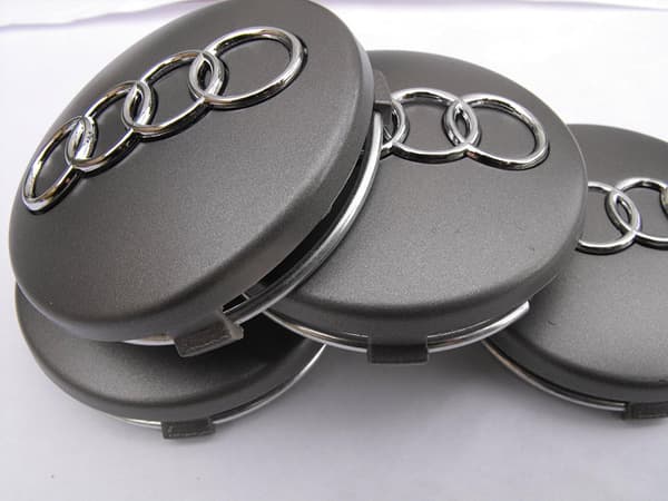 4 nye 60mm sølv Audi-felgkopper, emblem