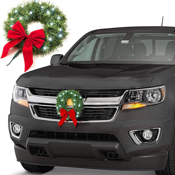 Julekrans til Bil, Lastbil, SUV med LED-lys, Dekoration til Grill, Pynt til Jul, Vinterferie