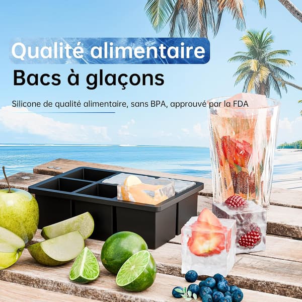Two ice cube trays, with lid, BPA-free, dishwasher safe, suitable for whiskey and cold drinks.