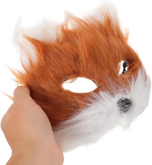 Fox Cosplay Set with Brown and White Plush Mask, Tail, and Gloves
