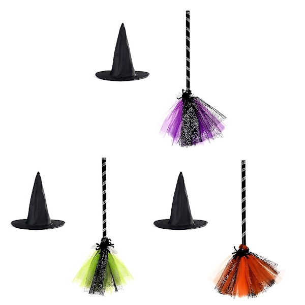 Grön Dekorativ Häxhatt och Kvast Set Flerfunktionella Dekorativa Ornament Grön