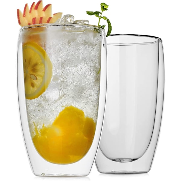 16 Oz Dobbelt-væggede Glas Kaffe Krus, 2-pak Premium Kaffe Kopper, Dobbelt-væggede Isoleret Glas Kaffe Kopper