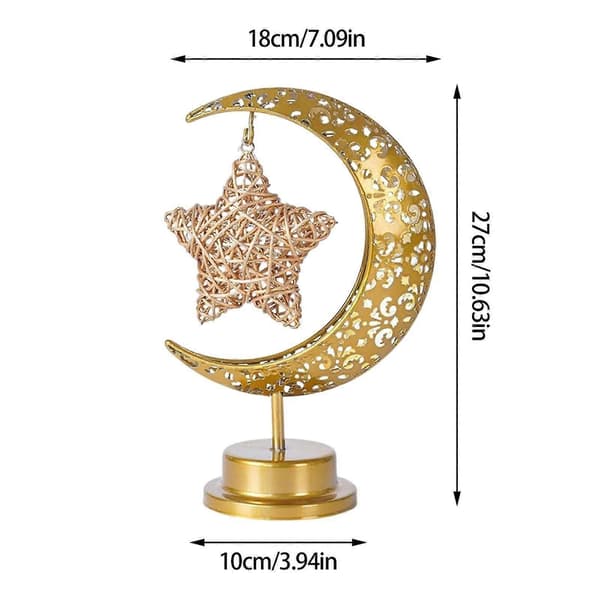 Stjernebordslampe, Ramadan halvmånelampe, batteridrevet, metall Ramadan stjernelampe, stjernelampe, Eid-dekorasjon