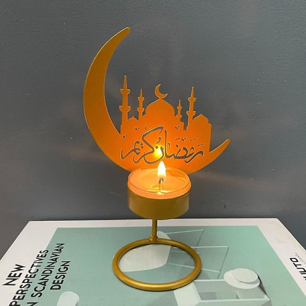 Metallista kynttilänjalka Ramadan-koristeeksi Marokkolainen Kuu-Linna tyyli 3