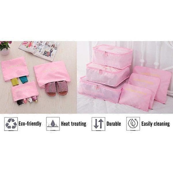 Resväska Organizer Packs, 6 st Resepackningskuber Set för Kläder Resväskor Organisation Förvaringsväskor Rosa