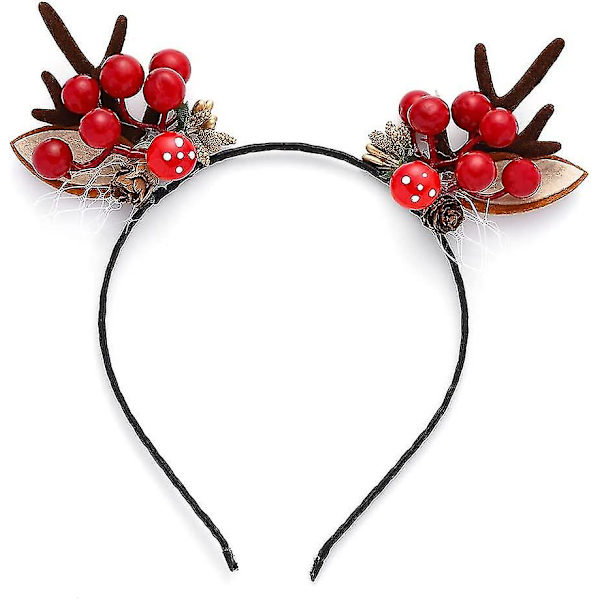 Julklappshårband med älghorn, hårklämmor, älghårnålar, blommor, tallkottar, dekorativa huvudbonader, nyårs huvudbonader, håraccessoarer för kvinnor (1 st)