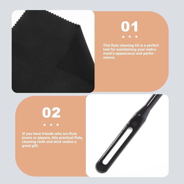 Flute Maintenance Cleaning Kit with Swab Stick, Black ABS Cloth