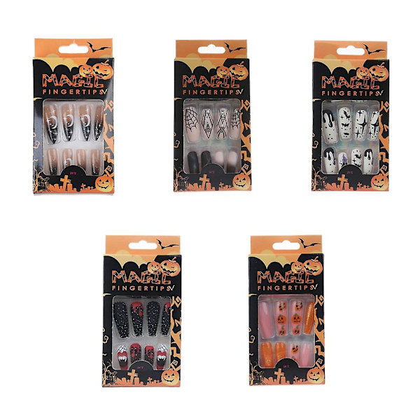 Halloween Matta Ballerina Manikyr Full Coverage Konstgjorda Naglar Spetsar Glansande Falska Naglar