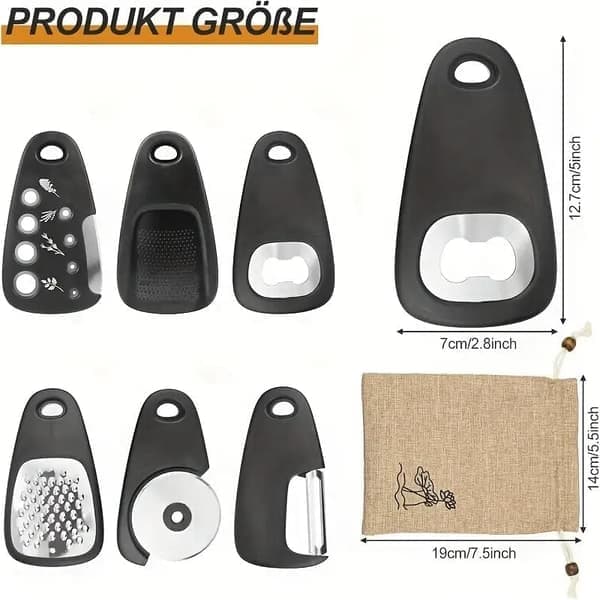 Kitchen Utensil Set 6 Pieces Stainless Steel Stackable Pizza Cutter Peeler Grater RV [Ho]