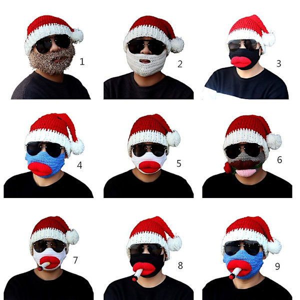 Sjov Skægmaske Ornament Julehat Unisex Behagelig Rød Voksen Børnehat hvid maske plus  Voksen