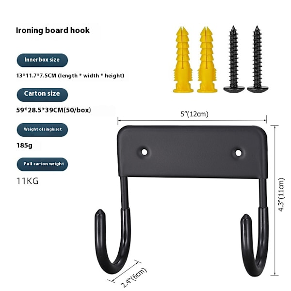 2 sorte jernbøjler til vægmontering, knager til entreen, vægmonterede knager til ophængning, knager til vægmontering, håndklædestang