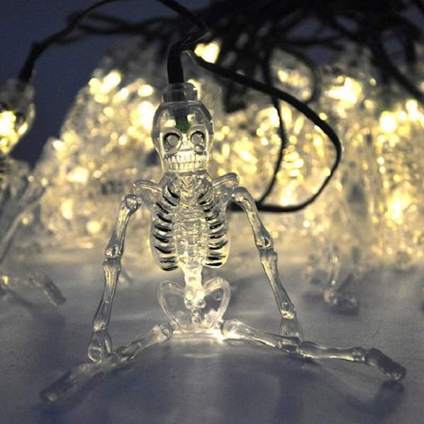 20 LED Skelettlampor, Skalle String Lights Utomhus, Halloween String Lights Batteridrivna med 8 Lägen för Utomhus, Trädgård, Hus