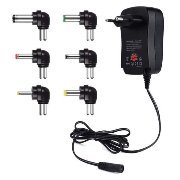 PChero Universal AC/DC Strømadapter - 6 Utskiftbare Spisser - Justerbare 3-12V Utganger - 5V 2.1A USB-port