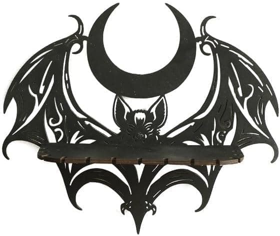 Sort træudstillingshylde – Gotisk flagermushylde til vægmontering & Halloween-dekoration
