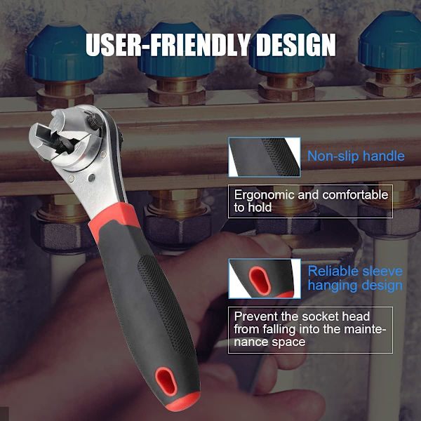 Säädettävä avain, lämpökäsitelty säädettävä ratkettava avain 6-22 mm ruuveille, ruostumaton universaali säädettävä hylsyavain R