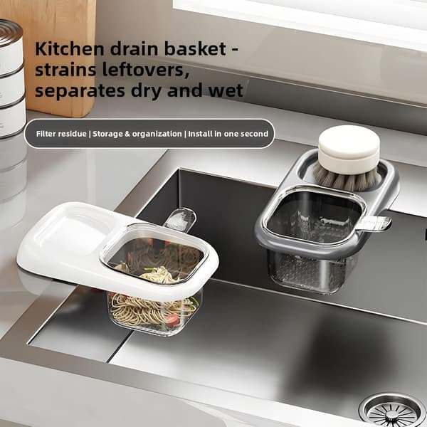 Sink Hanging Strainer with Suction Cup, Automatic Tilting Sink Strainer Basket, Hanging Corner Sink Kitchen Waste Collector (White)(Ho)