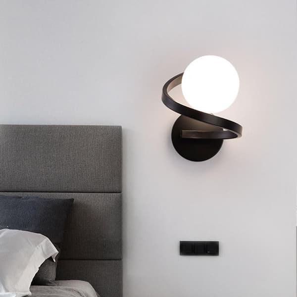 Væglampe til indendørs brug, Moderne Spiraldesign Glasbold Væglampe, Sorte Sengelamper, Base