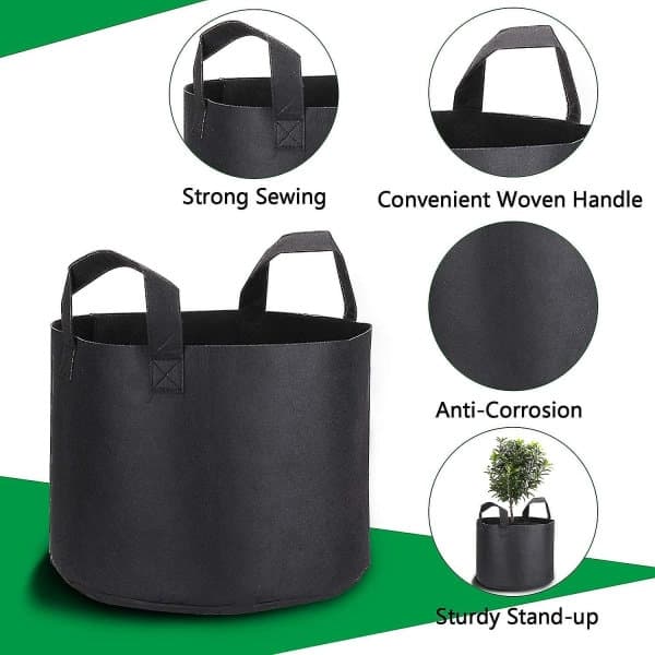 Gallon Grow Bag with Plant Labels, 5-pack, Durable Fabric (bt)
