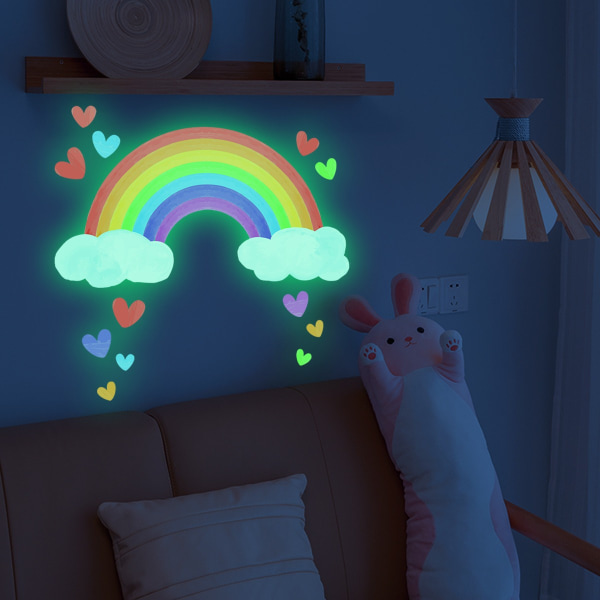 Glow in the Dark Rainbow Wall Stickers, Luminous Rainbow Heart Stickers for Ceiling Walls, Kids Room Living Room Decoration