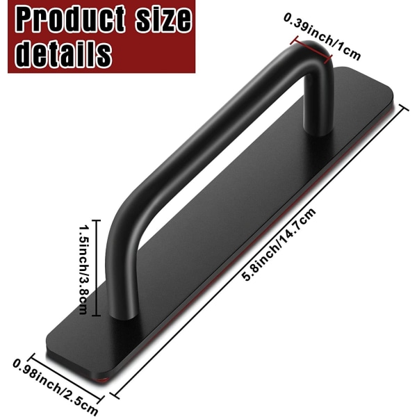 2-pack svarta aluminiumlegering självhäftande långa handtag, tryck- och dra-lådhandtag, utan att stansa, utan hål, 3M-lim, 148 mm