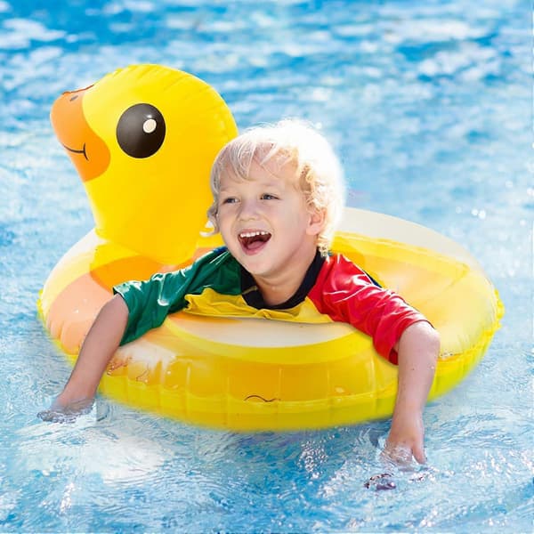 Duck Inflatable Pool Float with Slopes - Yellow Swim Ring for Summer Play, Durable PVC, Child Size, 90cm