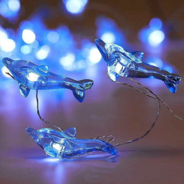 Delfin dekorativa ljusslingor, 10 fot 40 Led 8 lägen Cool Vit Väderbeständig Batteridriven Ocean Theme Lights För sovrum Fester Bröllop Trädgård