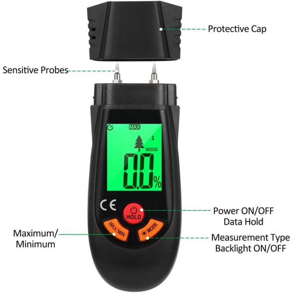 Portable Wood Moisture Meter, LCD Moisture Meter (3 Modes), Quickly Measures Wood Moisture Content
