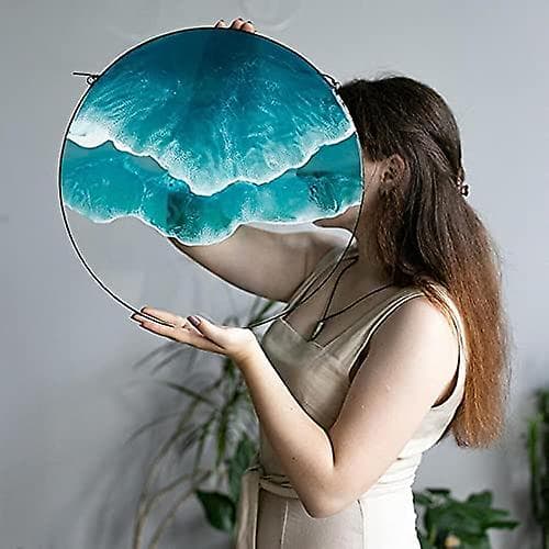 Round Acrylic Wall Decorations with Ocean Wave Motif - Handmade Decorative Hanging Ornaments